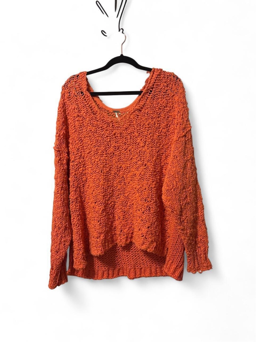 Free People orange open knit slouchy cozy oversized sweater